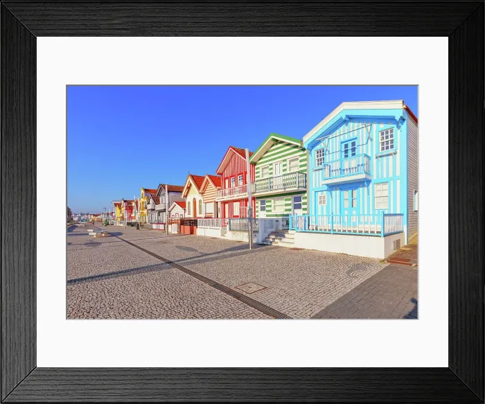 Framed Print : Traditional wooden striped houses, Costa Nova do Prado, Aveiro, Portugal Framed Print : Traditional wooden striped houses, Costa Nova do Prado, Aveiro, Portugal