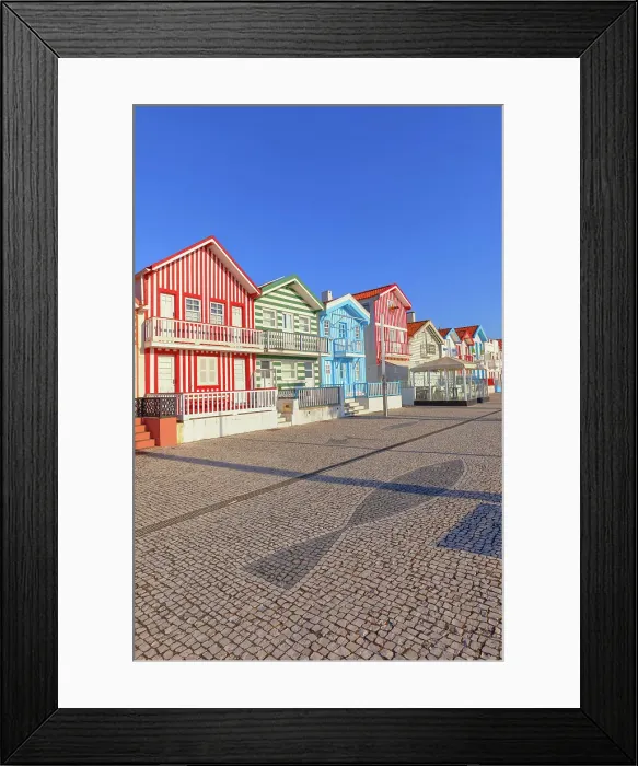 Framed Print : Traditional wooden striped houses, Costa Nova do Prado, Aveiro, Portugal