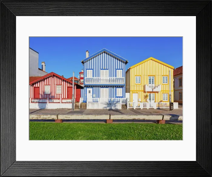 Framed Print : Traditional wooden striped houses, Costa Nova do Prado, Aveiro, Portugal Framed Print : Traditional wooden striped houses, Costa Nova do Prado, Aveiro, Portugal