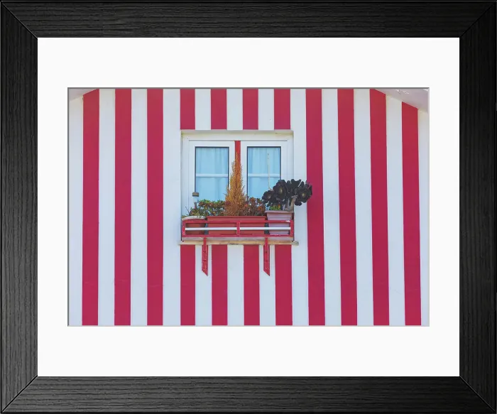 Framed Print : Traditional wooden striped house facade, Costa Nova do Prado, Aveiro, Portugal Framed Print : Traditional wooden striped house facade, Costa Nova do Prado, Aveiro, Portugal