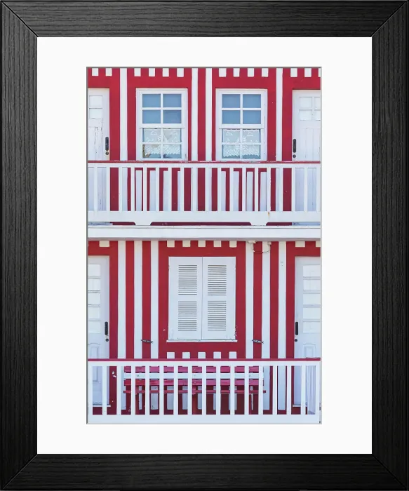 Framed Print : Traditional wooden striped house facade, Costa Nova do Prado, Aveiro, Portugal Framed Print : Traditional wooden striped house facade, Costa Nova do Prado, Aveiro, Portugal