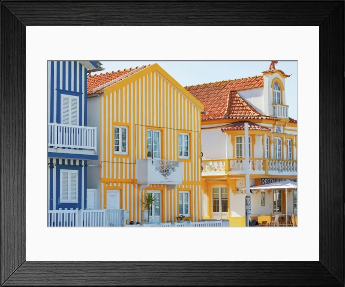 Framed Print : Traditional wooden striped house facade, Costa Nova do Prado, Aveiro, Portugal Framed Print : Traditional wooden striped house facade, Costa Nova do Prado, Aveiro, Portugal