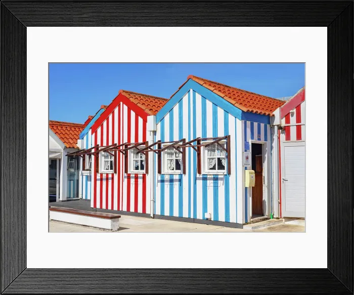 Framed Print : Brightly painted beach homes, Costa Nova do Prado, Aveiro, Portugal Framed Print : Brightly painted beach homes, Costa Nova do Prado, Aveiro, Portugal