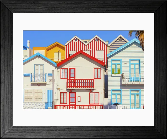Framed Print : Brightly painted beach homes, Costa Nova do Prado, Aveiro, Portugal Framed Print : Brightly painted beach homes, Costa Nova do Prado, Aveiro, Portugal