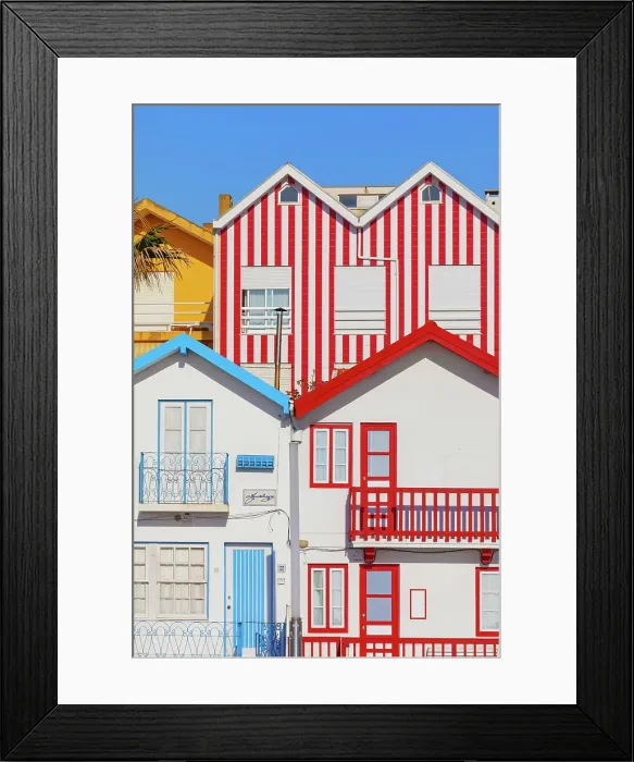 Framed Print : Brightly painted beach homes, Costa Nova do Prado, Aveiro, Portugal Framed Print : Brightly painted beach homes, Costa Nova do Prado, Aveiro, Portugal