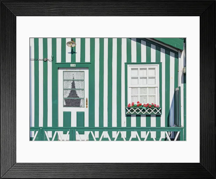 Framed Print : Brightly painted beach home facade, Costa Nova do Prado, Aveiro, Portugal Framed Print : Brightly painted beach home facade, Costa Nova do Prado, Aveiro, Portugal