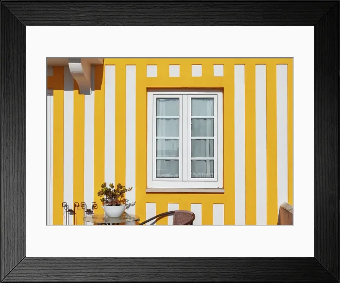Framed Print : Traditional wooden striped house facade, Costa Nova do Prado, Aveiro, Portugal Framed Print : Traditional wooden striped house facade, Costa Nova do Prado, Aveiro, Portugal