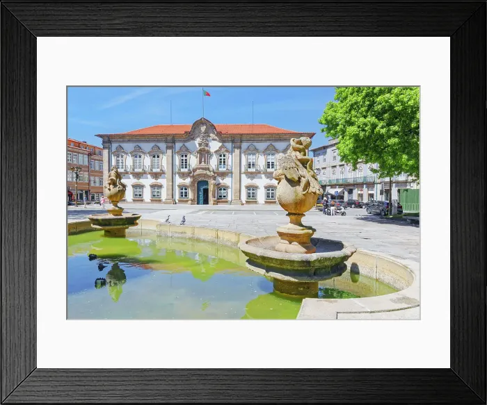 Framed Print : View of Pelican fountain and Braga town hall in the background, Braga, Minho Province, Portugal Framed Print : View of Pelican fountain and Braga town hall in the background, Braga, Minho Province, Portugal