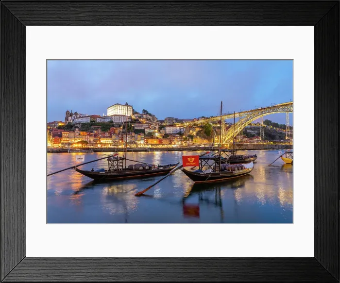 Framed Print : Rabelo Boats on the River Douro with the Dom Luis l Bridge at Dusk, Porto, Portugal, Southern Europe Framed Print : Rabelo Boats on the River Douro with the Dom Luis l Bridge at Dusk, Porto, Portugal, Southern Europe