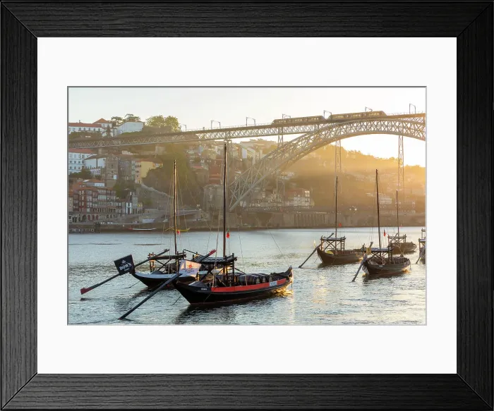 Framed Print : Rabelo Boats on the River Douro with the Dom Luis l Bridge, Porto, Portugal, Southern Europe Framed Print : Rabelo Boats on the River Douro with the Dom Luis l Bridge, Porto, Portugal, Southern Europe