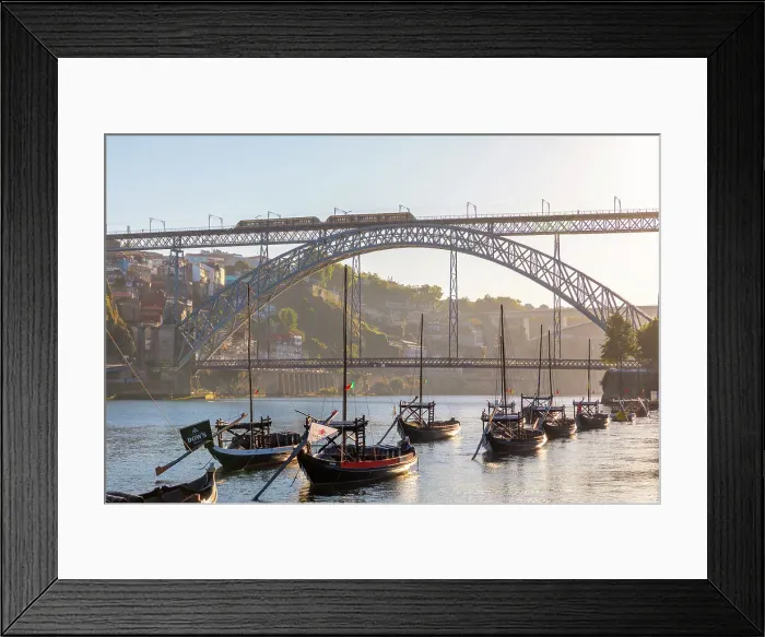 Framed Print : Rabelo Boats on the River Douro with the Dom Luis l Bridge, Porto, Portugal, Southern Europe Framed Print : Rabelo Boats on the River Douro with the Dom Luis l Bridge, Porto, Portugal, Southern Europe