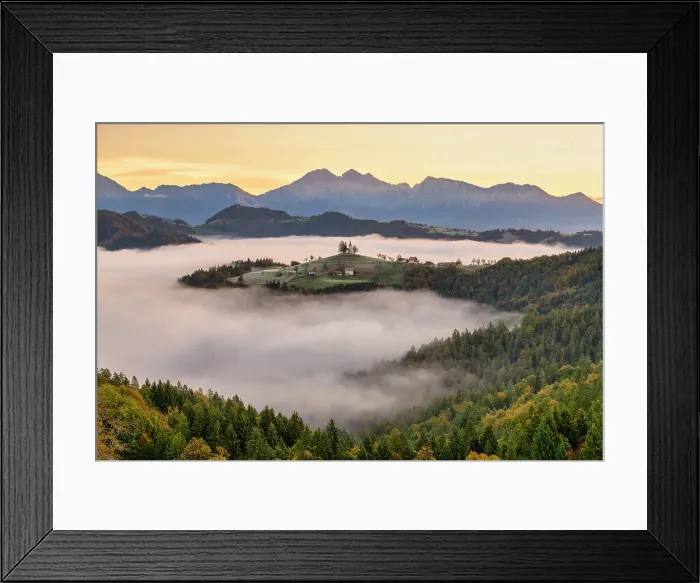 Framed Print : Morning Mist Around Church of St. Thomas, Skofja Loka, Slovenia, Europe Framed Print : Morning Mist Around Church of St. Thomas, Skofja Loka, Slovenia, Europe