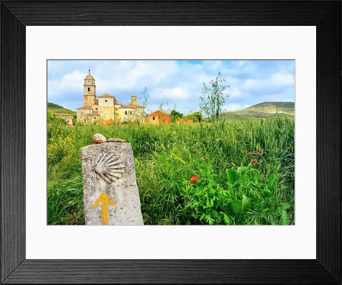 Framed Print : Camino Marker, Colegiata de Nuestra Senora del Manzo, Castrojeriz, Jakobsweg, Camino de Santiago, Castilla & Leon, Spain Framed Print : Camino Marker, Colegiata de Nuestra Senora del Manzo, Castrojeriz, Jakobsweg, Camino de Santiago, Castilla & Leon, Spain
