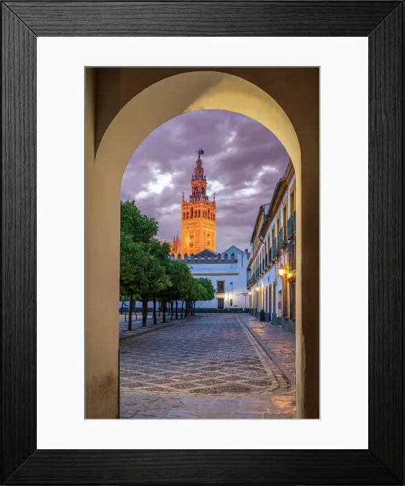 Framed Print : Plaza del Patio de Banderas with Giralda bell tower in the background, Seville, Andalusia, Spain Framed Print : Plaza del Patio de Banderas with Giralda bell tower in the background, Seville, Andalusia, Spain