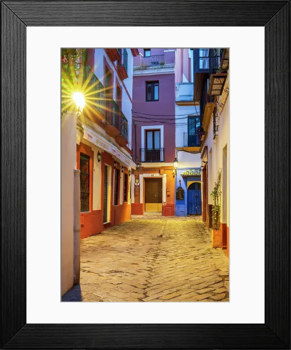 Framed Print : Picturesque street corner in Santa Cruz district, Seville, Andalusia, Spain Framed Print : Picturesque street corner in Santa Cruz district, Seville, Andalusia, Spain