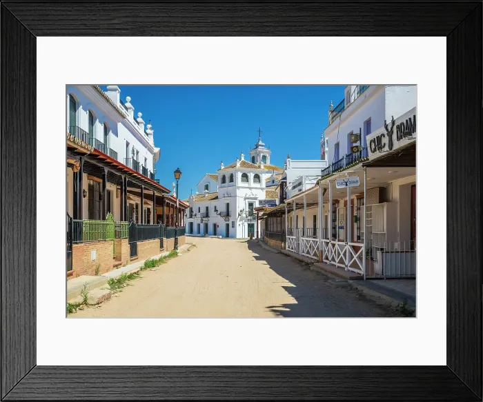 Framed Print : Unpaved street in El Rocio, Huelva, Andalusia, Spain Framed Print : Unpaved street in El Rocio, Huelva, Andalusia, Spain