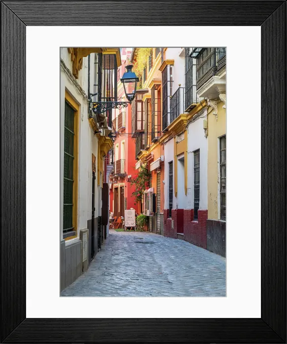 Framed Print : Picturesque street corner in Santa Cruz district, Seville, Andalusia, Spain Framed Print : Picturesque street corner in Santa Cruz district, Seville, Andalusia, Spain