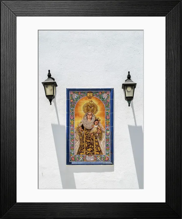 Framed Print : Religious ceramic altarpiece of Virgin Mary, Conil de la Frontera, Andalusia, Spain Framed Print : Religious ceramic altarpiece of Virgin Mary, Conil de la Frontera, Andalusia, Spain