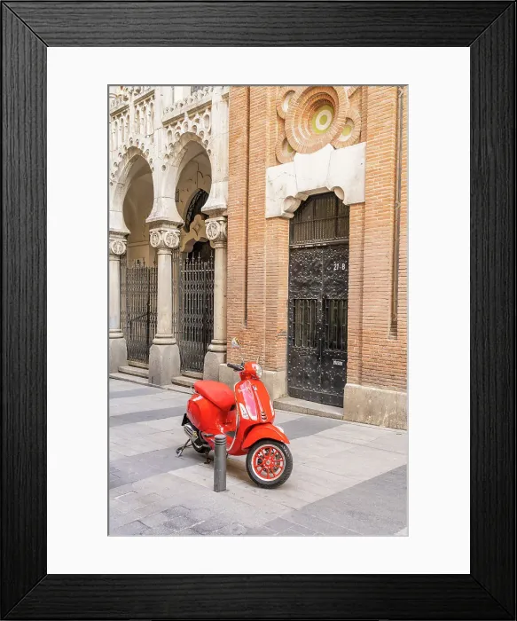 Framed Print : Red Vespa in Madrid, Spain Framed Print : Red Vespa in Madrid, Spain