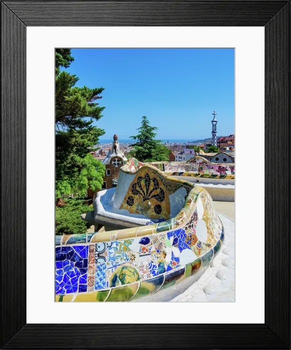 Framed Print : Mosaic Serpentine Bench at the Main Terrace, Park Guell, Barcelona, Catalonia, Spain Framed Print : Mosaic Serpentine Bench at the Main Terrace, Park Guell, Barcelona, Catalonia, Spain
