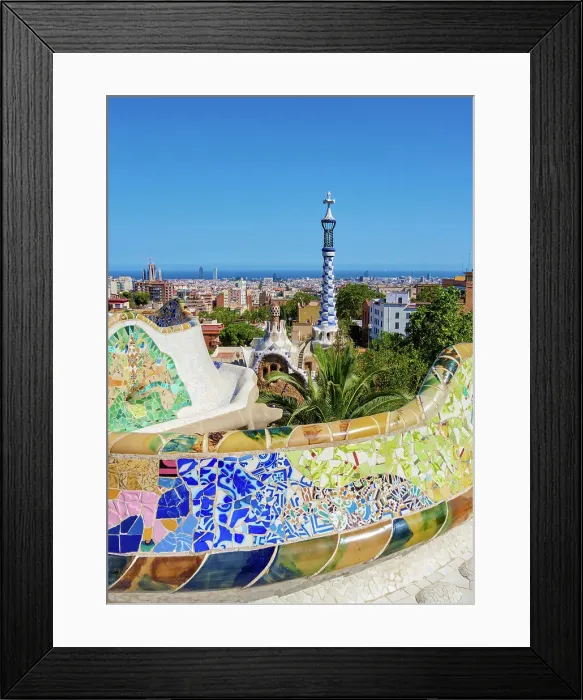 Framed Print : Mosaic Serpentine Bench at the Main Terrace, Park Guell, Barcelona, Catalonia, Spain Framed Print : Mosaic Serpentine Bench at the Main Terrace, Park Guell, Barcelona, Catalonia, Spain