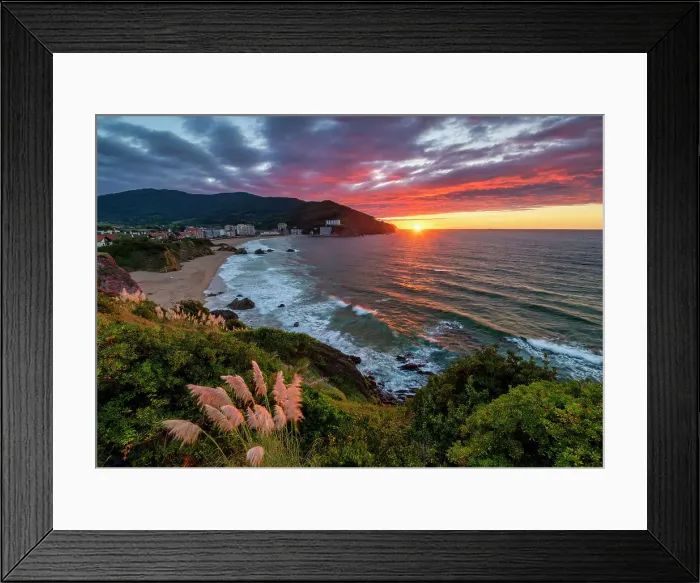 Framed Print : Sunset over Bakio Beach, Bay Of Biscay, Basque Country, Spain Framed Print : Sunset over Bakio Beach, Bay Of Biscay, Basque Country, Spain