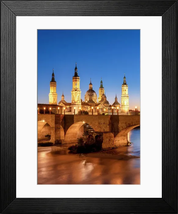 Framed Print : Puente de Piedra and Cathedral-Basilica of Our Lady of the Pillar along Ebro River at Sunset, Zaragoza, Aragon, Spain Framed Print : Puente de Piedra and Cathedral-Basilica of Our Lady of the Pillar along Ebro River at Sunset, Zaragoza, Aragon, Spain