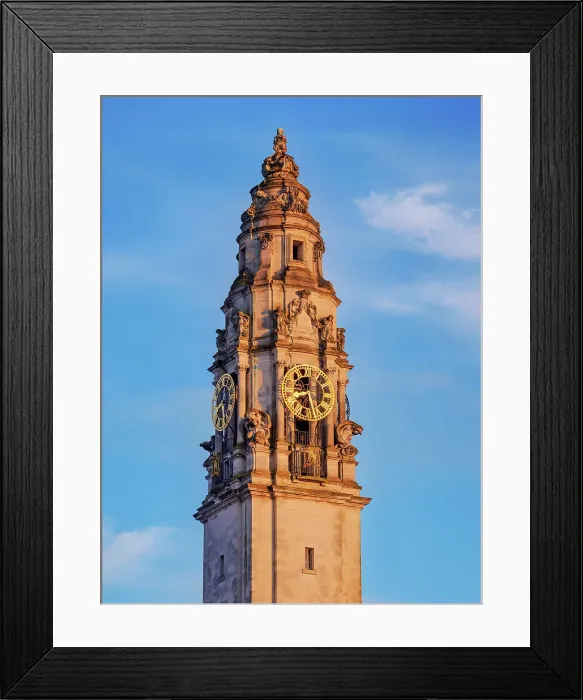Framed Print : City Hall, clock tower at sunset, Cardiff, Wales, United Kingdom Framed Print : City Hall, clock tower at sunset, Cardiff, Wales, United Kingdom