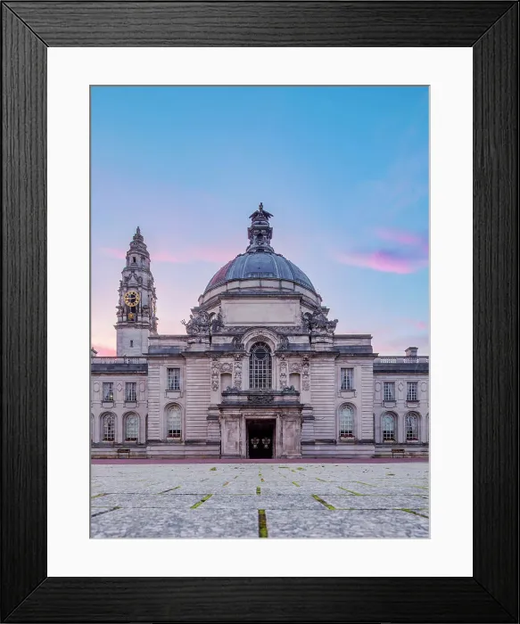 Framed Print : City Hall at dusk, low angle view, Cardiff, Wales, United Kingdom Framed Print : City Hall at dusk, low angle view, Cardiff, Wales, United Kingdom