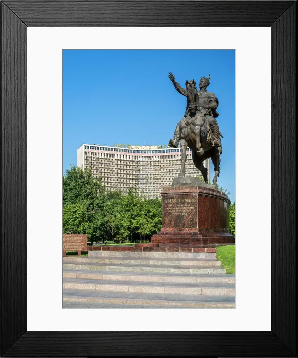 Framed Print : Statue of Amir Timur with Uzbekistam Hotel behind, Amir Timure square, Tashkent, Uzbekistan Framed Print : Statue of Amir Timur with Uzbekistam Hotel behind, Amir Timure square, Tashkent, Uzbekistan