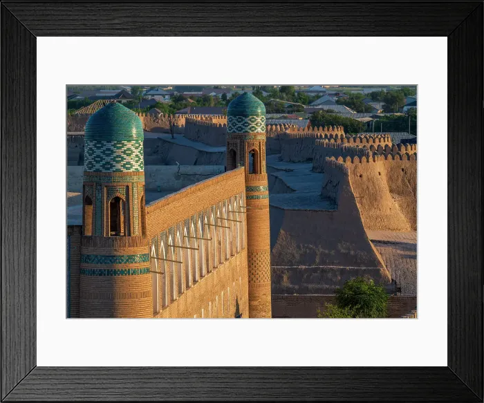Framed Print : Kuhna Ark fortress and city walls at sunset, Khiva, Uzbekistan
