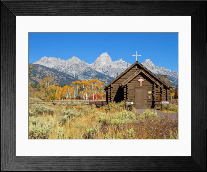 Framed Print : Historic Church of the Transfiguration, Historic District, typical Scene in Autumn with Grand Teton Mountain Range Grand Teton National Park Wyoming, USA Framed Print : Historic Church of the Transfiguration, Historic District, typical Scene in Autumn with Grand Teton Mountain Range Grand Teton National Park Wyoming, USA