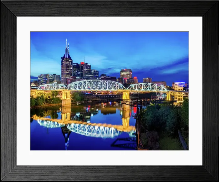 Framed Print : Skyline of Nashville with Shelby Bridge, Cumberland River, Nashville, Tennessee, USA