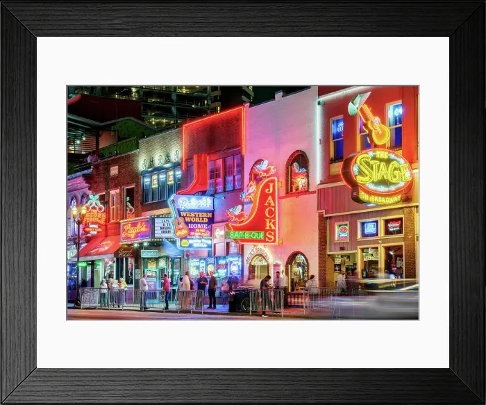 Framed Print : Broadway Street with Bars and Stores, Neonsigns, Nashville, Tennessee, USA Framed Print : Broadway Street with Bars and Stores, Neonsigns, Nashville, Tennessee, USA