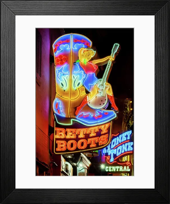 Framed Print : Broadway Street with Bars and Stores, Neonsigns, Nashville, Tennessee, USA Framed Print : Broadway Street with Bars and Stores, Neonsigns, Nashville, Tennessee, USA