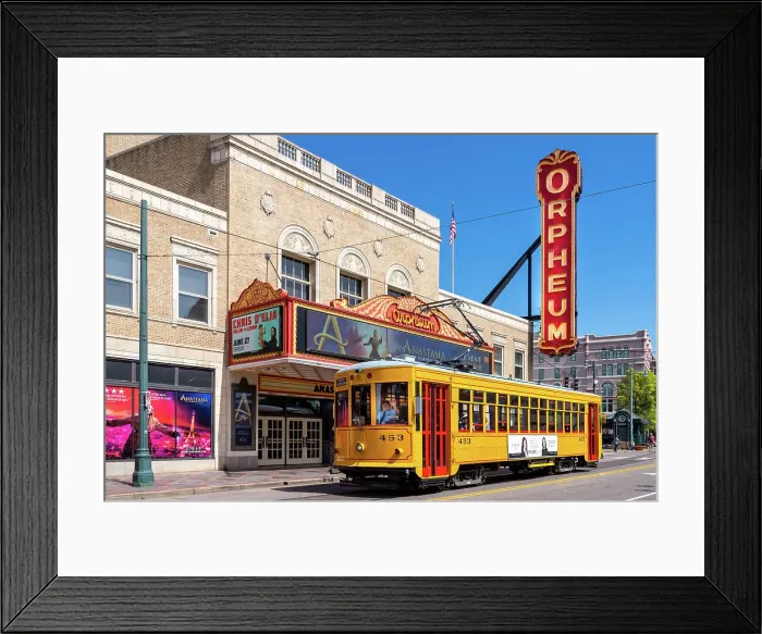 Framed Print : Orpheum Theater, with historic Tram Memphis, Tennessee, Shelby County, USA Framed Print : Orpheum Theater, with historic Tram Memphis, Tennessee, Shelby County, USA