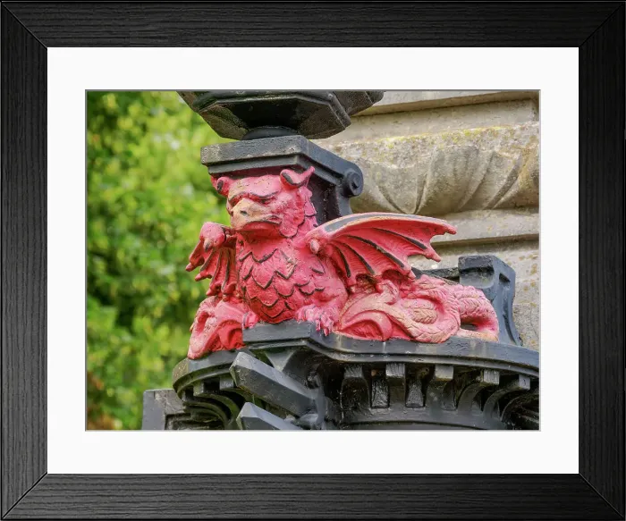 Framed Print : Red Welsh Dragon detail in front of the City Hall, Cardiff, Wales, United Kingdom