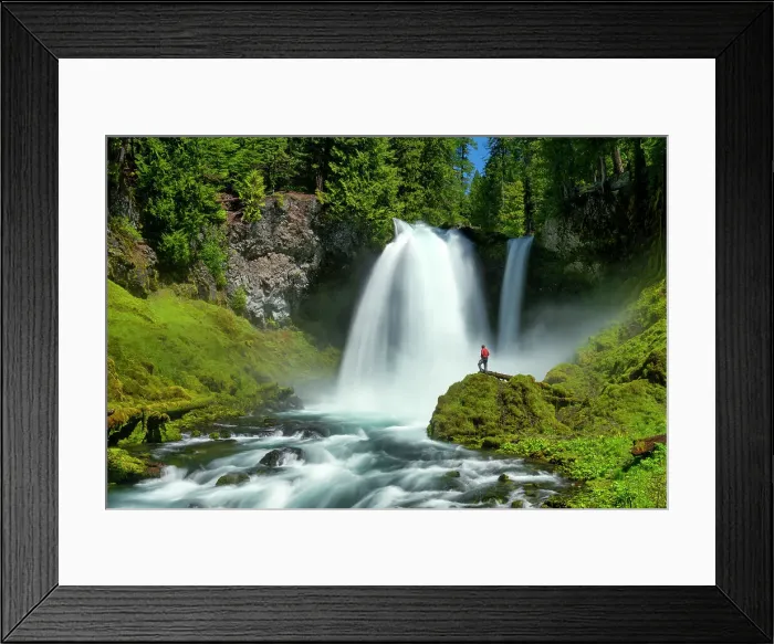 Framed Print : Person Looking at Sahalie Falls, Willamette National Forest, Oregon, USA Framed Print : Person Looking at Sahalie Falls, Willamette National Forest, Oregon, USA