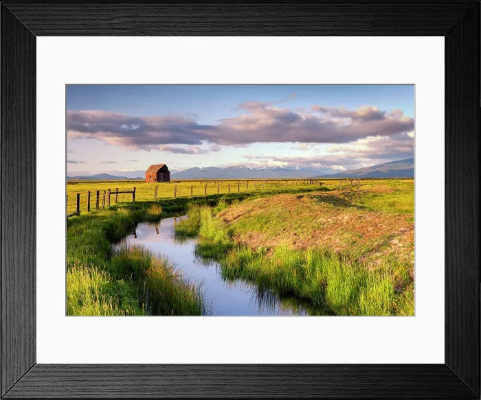 Framed Print : Creek leading to Barn, Chiloquin, Oregon, USA Framed Print : Creek leading to Barn, Chiloquin, Oregon, USA