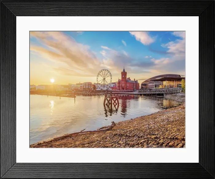 Framed Print : View over Cardiff Bay towards Pierhead Building at sunset, Cardiff, Wales, United Kingdom Framed Print : View over Cardiff Bay towards Pierhead Building at sunset, Cardiff, Wales, United Kingdom
