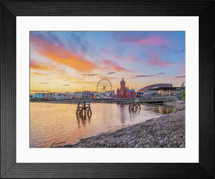 Framed Print : View over Cardiff Bay towards Pierhead Building at sunset, Cardiff, Wales, United Kingdom Framed Print : View over Cardiff Bay towards Pierhead Building at sunset, Cardiff, Wales, United Kingdom