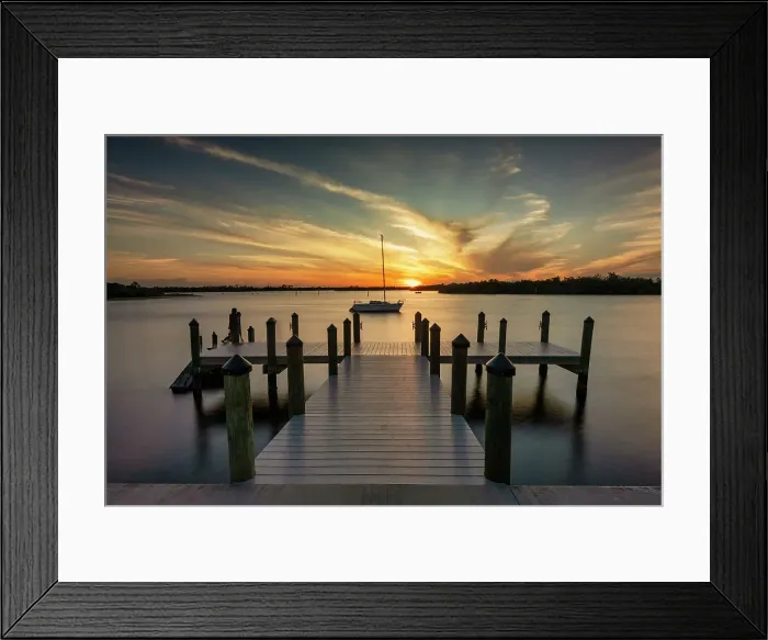 Framed Print : Sailboat & Dock at Sunset, Port Charlotte Beach Park, Florida, USA Framed Print : Sailboat & Dock at Sunset, Port Charlotte Beach Park, Florida, USA