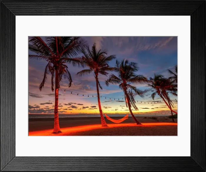 Framed Print : Hammock Between Palm Trees at Sunset, Captiva Island, Florida, USA Framed Print : Hammock Between Palm Trees at Sunset, Captiva Island, Florida, USA