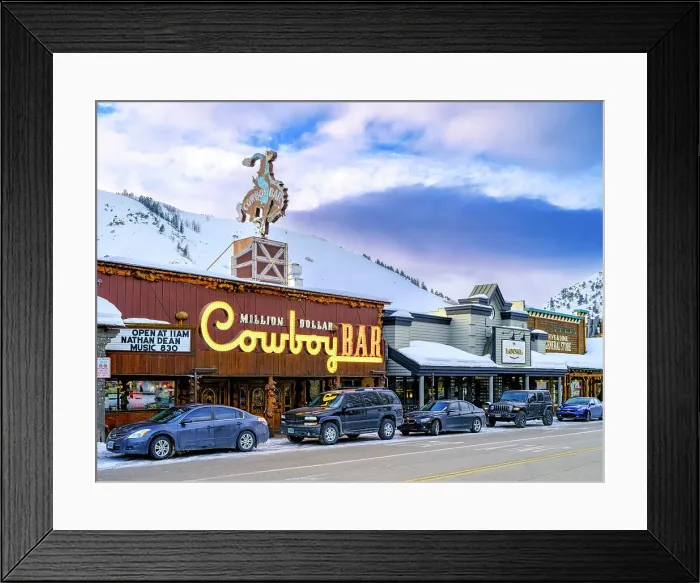 Framed Print : Cowboy Bar in Jackson Hole with Snow Jackson Hole, Wyoming, USA