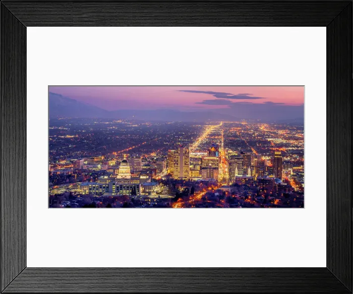 Framed Print : View over Salt Lake City with Utah State Capitol, Sunset Salt Lake City, Utah, USA