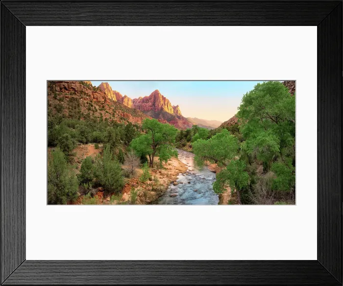Framed Print : Watchman Mountain and Virgin River View at sunset, Zion National Park, Utah, USA