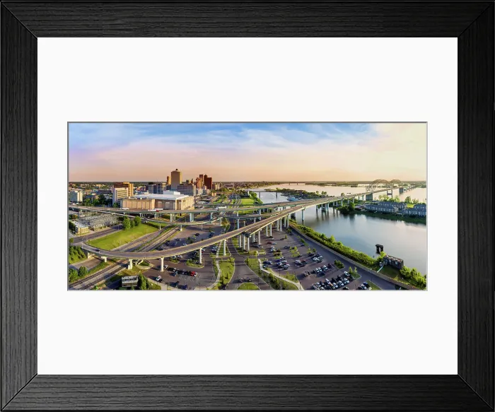 Framed Print : Skyline and Highway of Memphis leading into Hernando de Soto Bridge, Memphis, Tennessee, Shelby County, USA Framed Print : Skyline and Highway of Memphis leading into Hernando de Soto Bridge, Memphis, Tennessee, Shelby County, USA