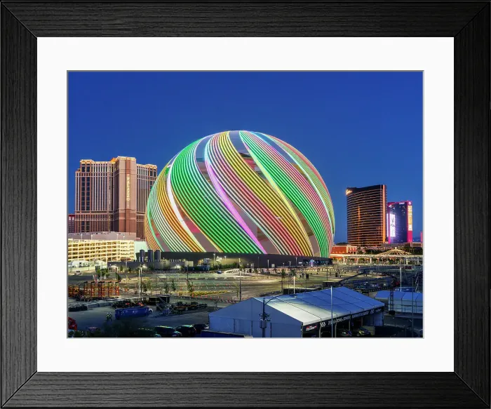 Framed Print : The Sphere, Exosphere is nightly used to display art and advertising Aerial View of Skyline, Strip at Night, Las Vegas, Nevada, USA Framed Print : The Sphere, Exosphere is nightly used to display art and advertising Aerial View of Skyline, Strip at Night, Las Vegas, Nevada, USA
