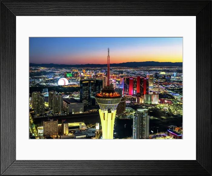 Framed Print : Aerial View of Stratosphere Tower & Strip at Night, Las Vegas, Nevada, USA