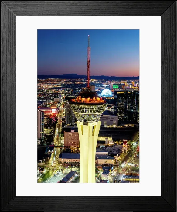 Framed Print : Aerial View of Stratosphere Tower & Strip at Night, Las Vegas, Nevada, USA Framed Print : Aerial View of Stratosphere Tower & Strip at Night, Las Vegas, Nevada, USA